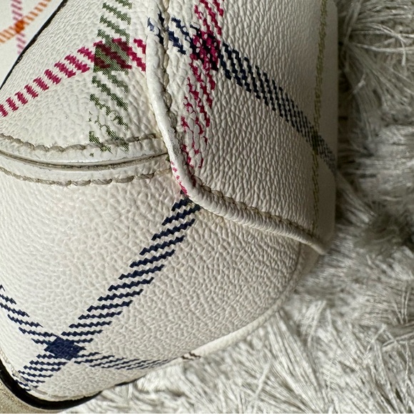 Coach White Plaid Crossbody Shoulder Bag with Multicolor Stripes - Picture 12 of 16